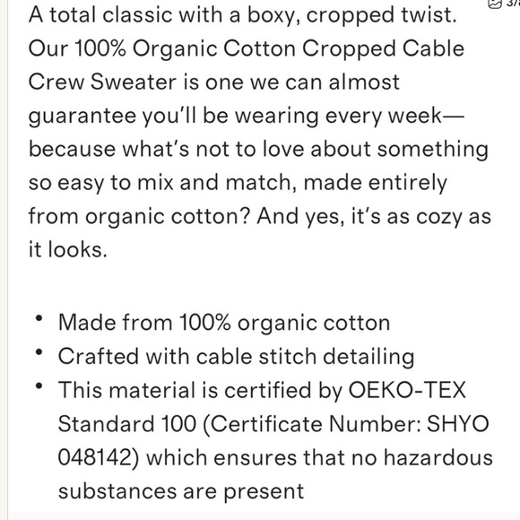 QUINCE 100% Organic Cotton Cropped Cable Knit navy Blue Sweater Small - Picture 6 of 8